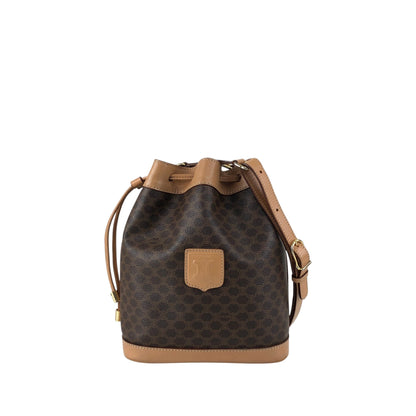 CELINE Macadam Blason Drawstring Shoulder bag Brown Vintage 3mevbd
