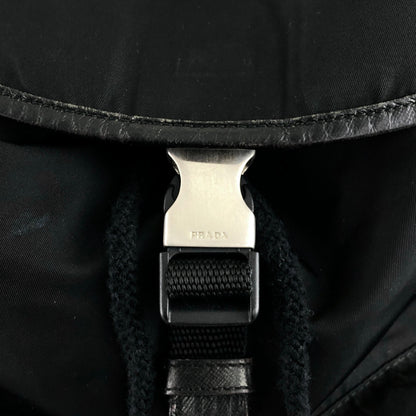 PRADA Triangle Logo Front Belt Double Pocket Backpack Black Vintage 7wppf4