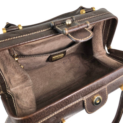 GUCCI Metal Clasp Handbag Brown Vintage fva3h4