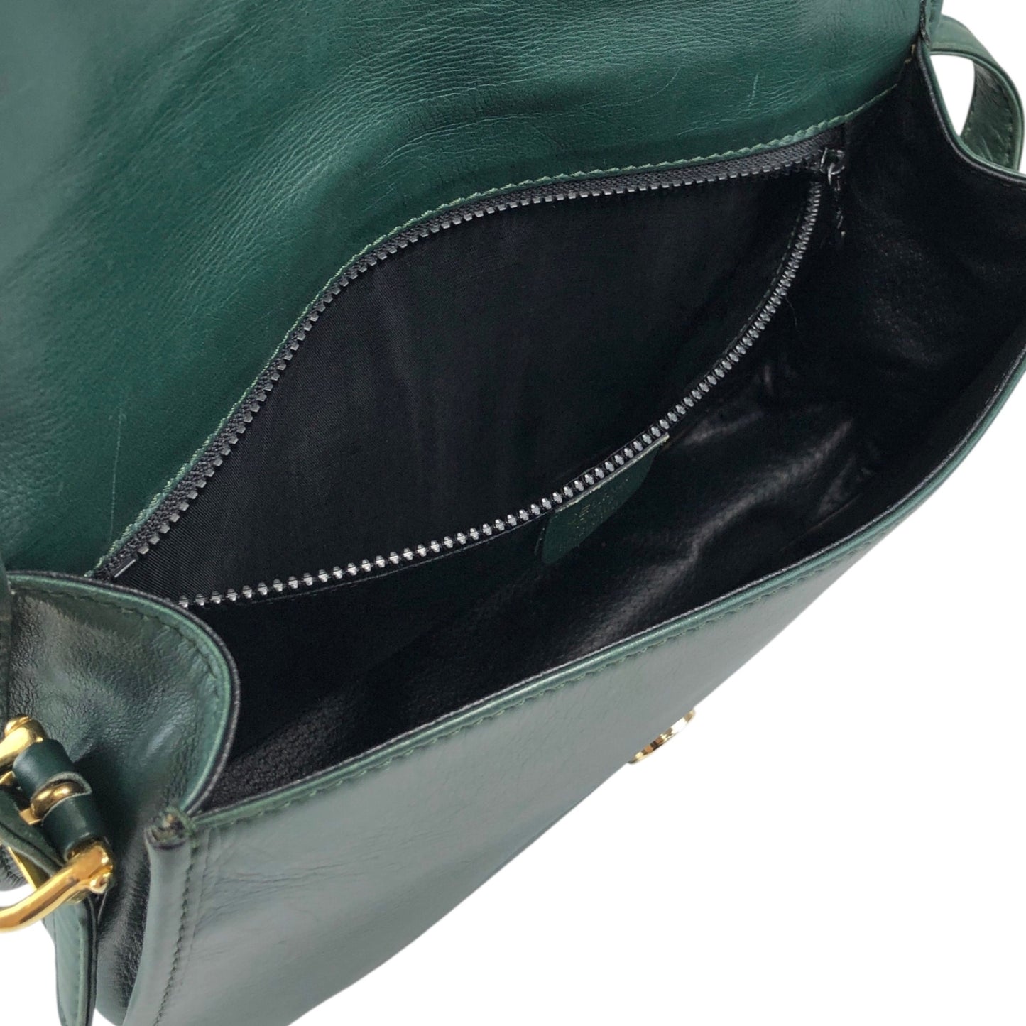 CELINE Gancini Shoulder bag Green Vintage jh6t3a