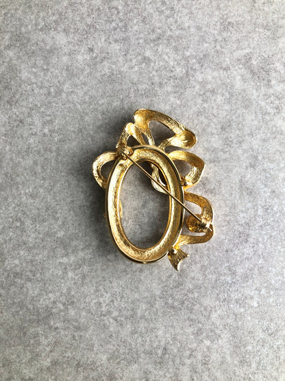 Christian Dior Ribbon Motif Brooch Gold Vintage xxvuwu
