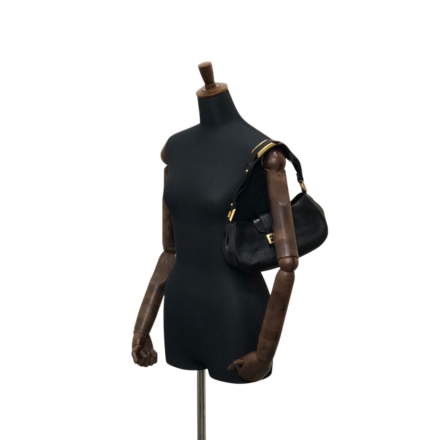 FENDI Logo Shoulder bag Black Vintage zjfy53