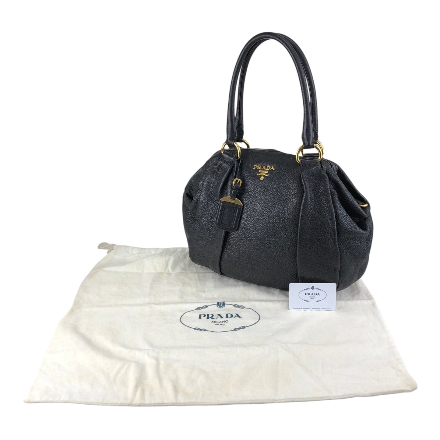 PRADA Logo Handbag Totebag Black Vintage 7zspmn