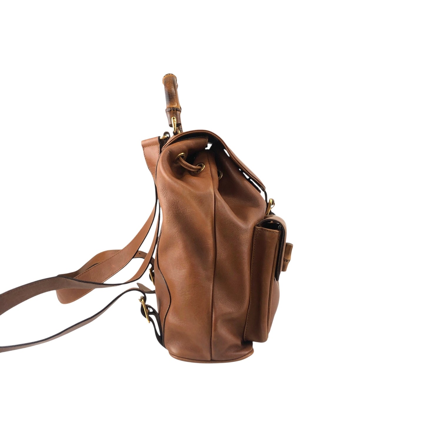 GUCCI Bamboo Turn Lock Double Pocket Backpack Brown Vintage sdazp3