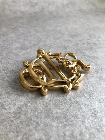 Christian Dior Emblem Brooch Gold Vintage yfeydk