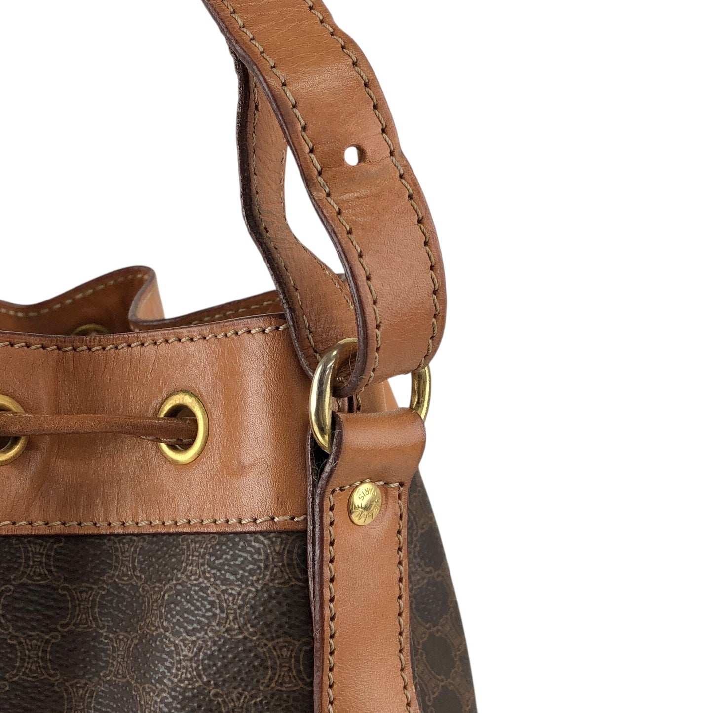 CELINE Macadam Blason Drawstring Shoulder bag Brown Vintage 7ce2it