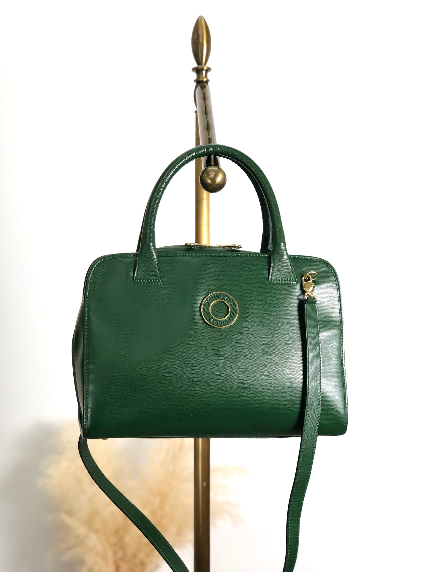 CELINE Circle Logo Two-way Handbag Shoulder bag Green Vintage 25jwbg
