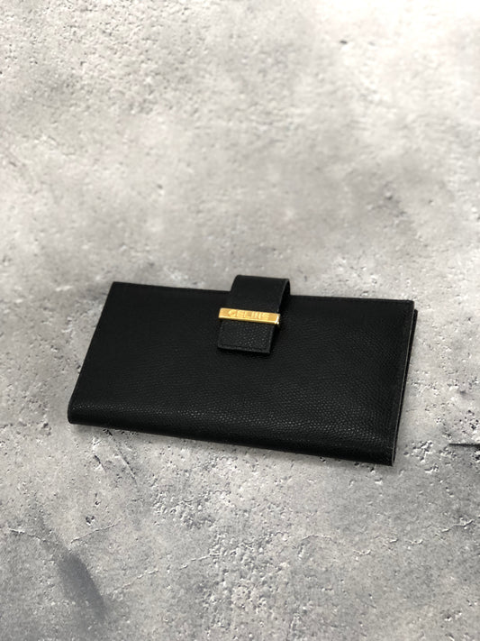 CELINE Logo Long Wallet Black Vintage krbgfp