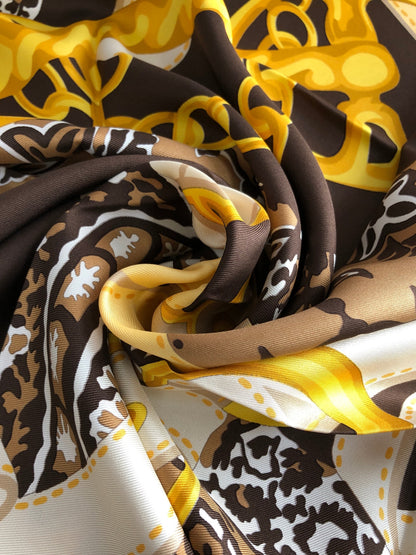 CELINE Silk Scarf Brown×Gold Vintage rj3cgj