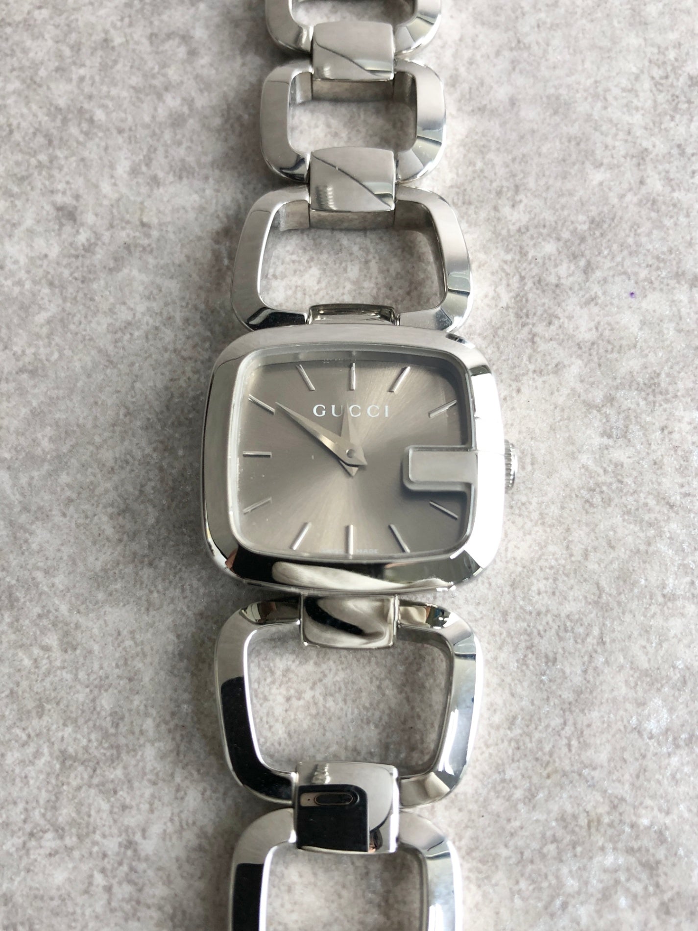 GUCCI Logo Quartz Watch Silver 125.5 Vintage aedihi