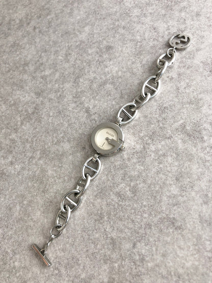 GUCCI Logo Bracelet Watch Silver Vintage 28nhzx