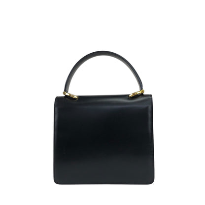 CELINE Horse Bit Double Flap Handbag Black Vintage istaf6