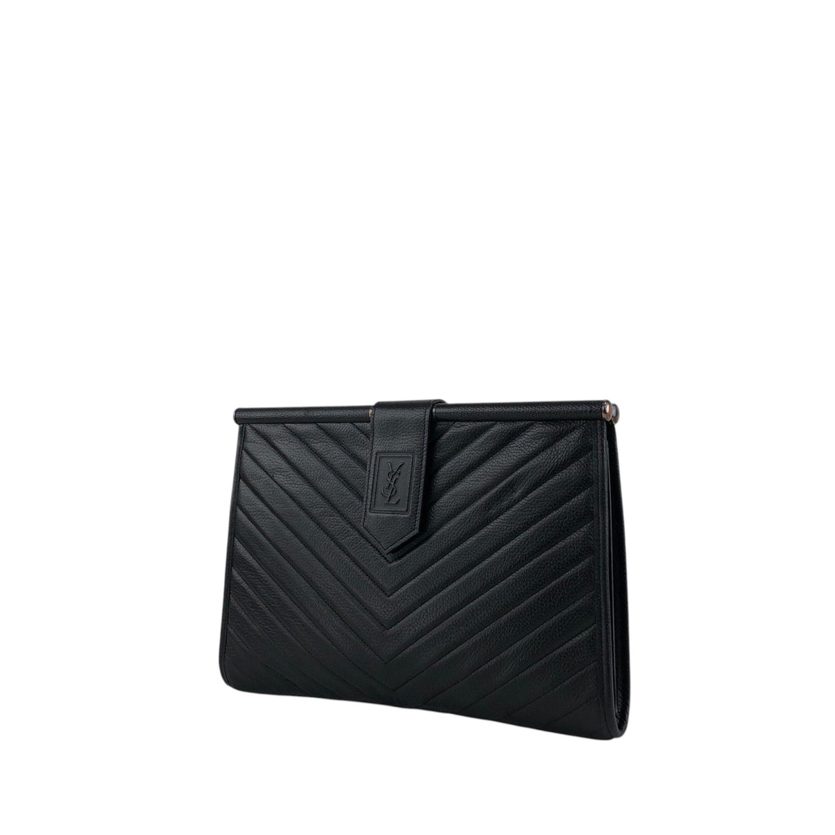 Yves Saint Laurent YSL Logo Bias Stitch Clutch bag Black Vintage hiam4r