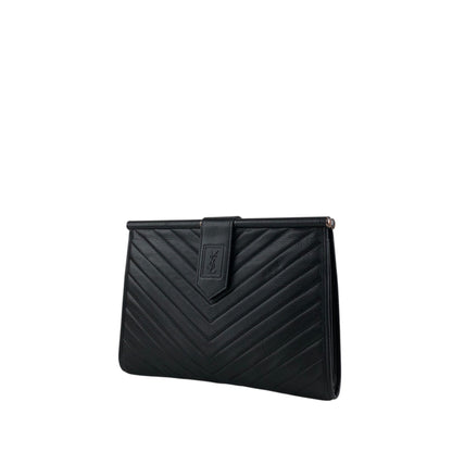 Yves Saint Laurent YSL Logo Bias Stitch Clutch bag Black Vintage hiam4r