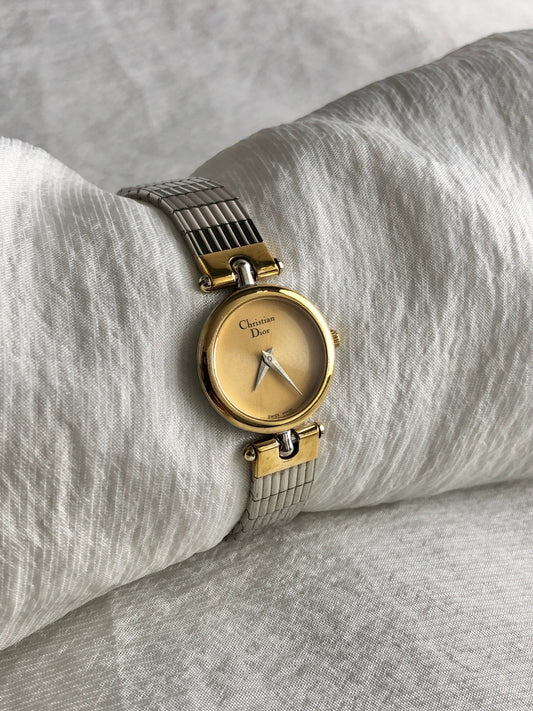 Christian Dior Logo Quartz Watch Silver×Gold 3025 Vintage ngmhnw