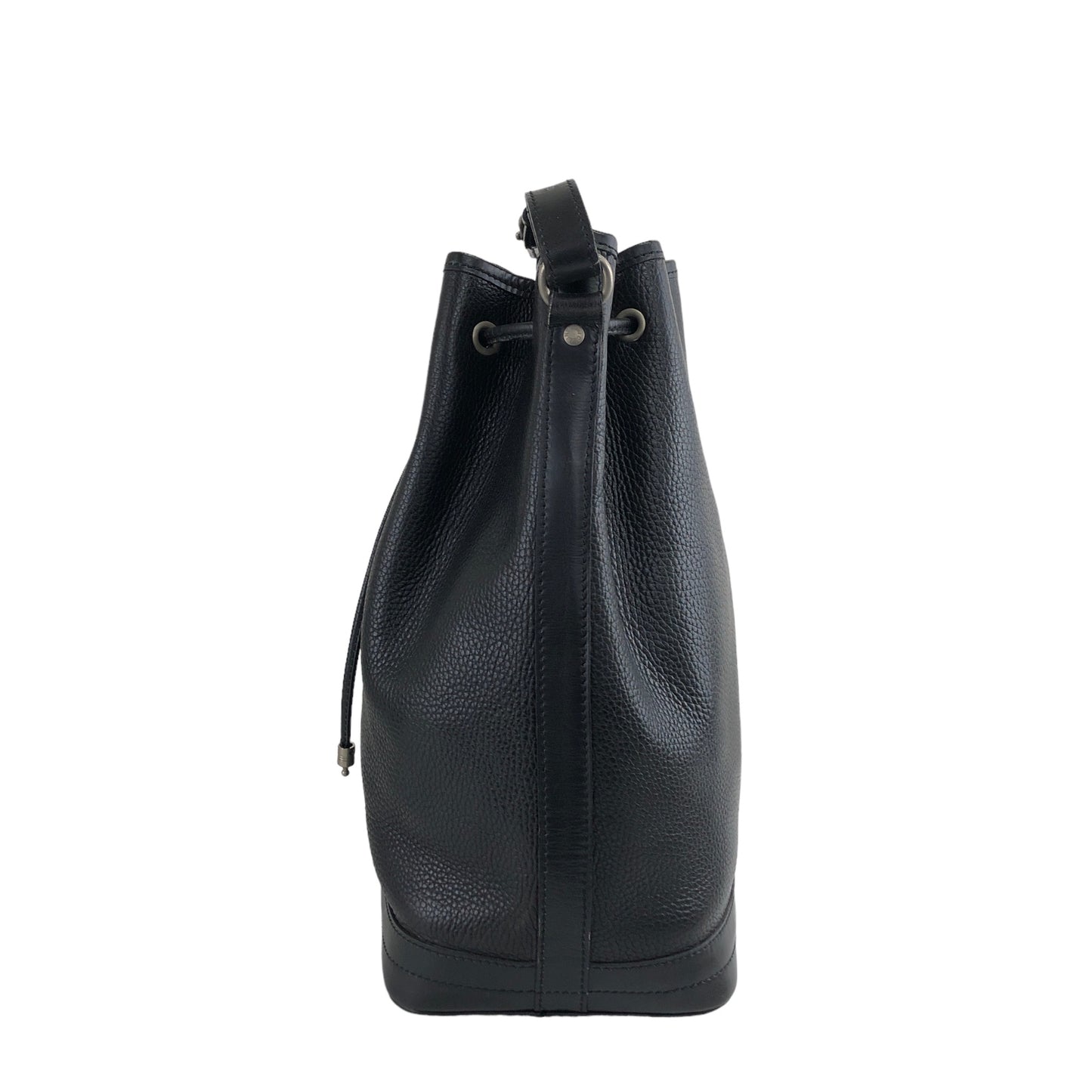 CELINE Blason Leather Drawstring Shoulder bag Black Vintage c4br2y