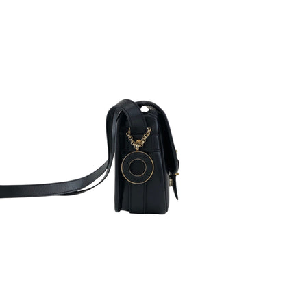 CELINE Front Buckle logo Charm Shoulder bag Black Vintage tpxej8