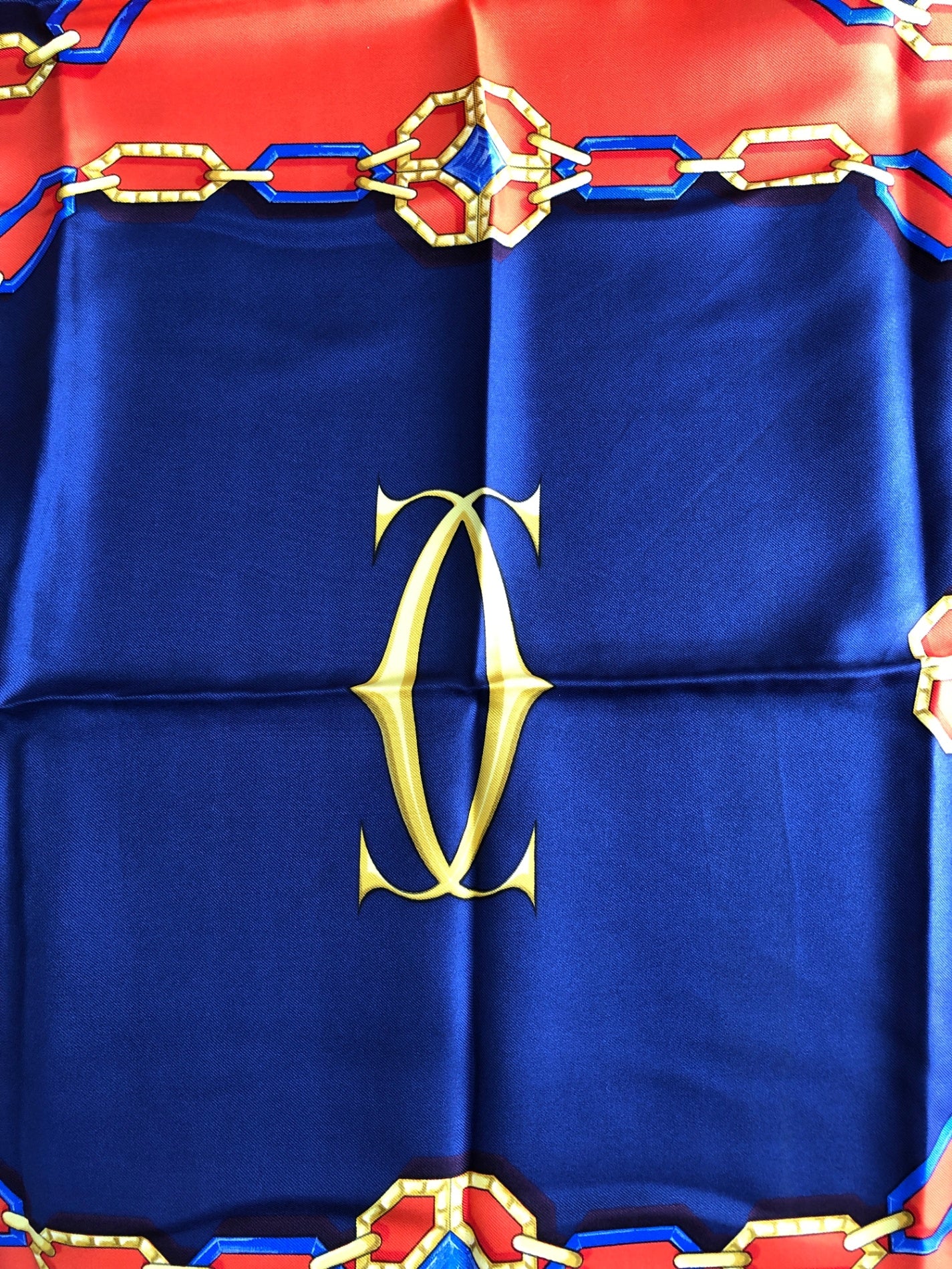 Cartier SILK Scarf Red×Blue Vintage hjaz2y