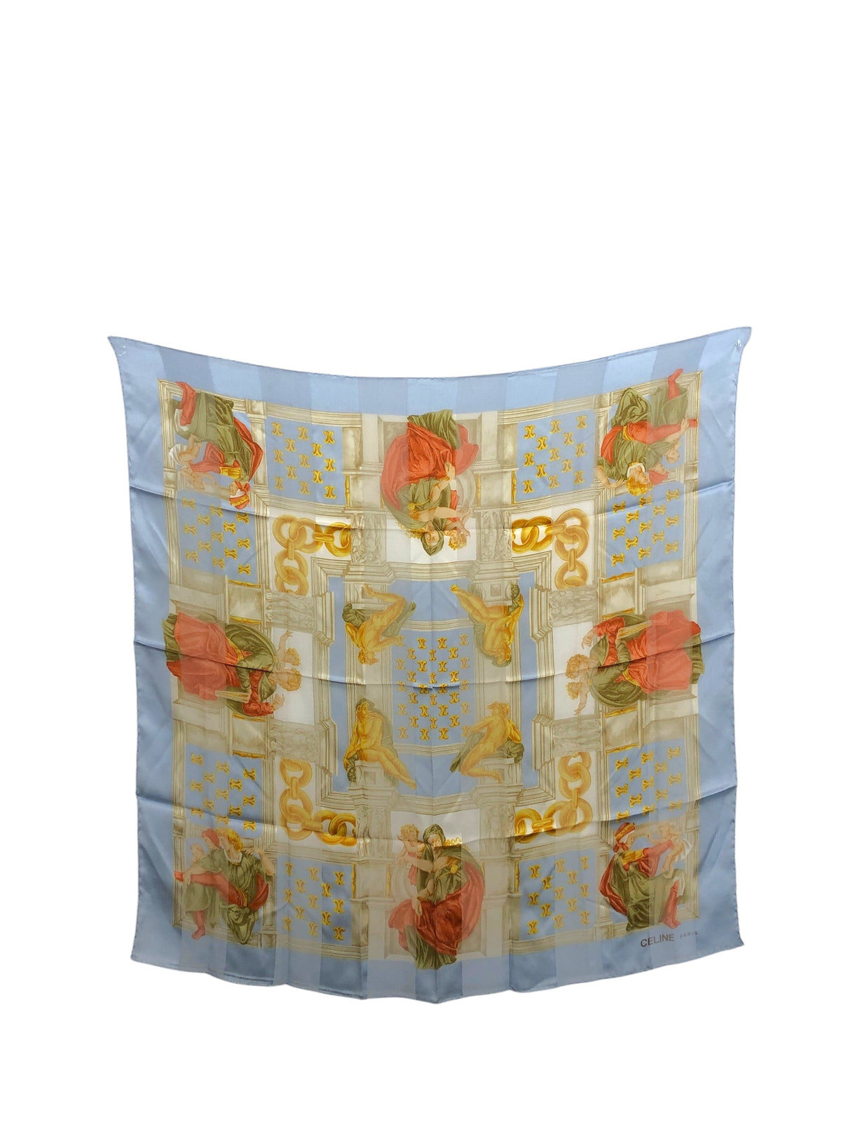 CELINE Triomphe SILK Scarf Blue Vintage ta5rap