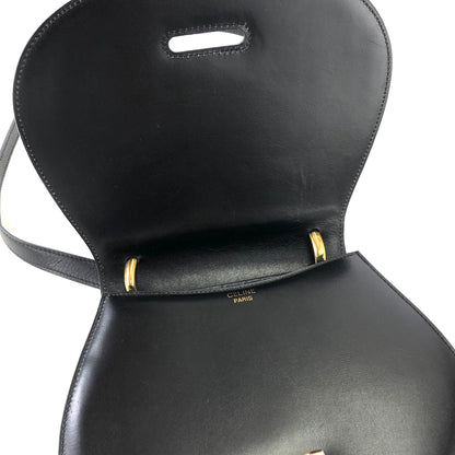 CELINE Gancini Leather Round Crossbody Shoulder bag Black Vintage 5ec6bk