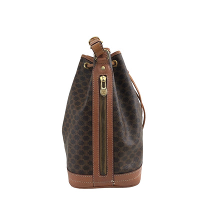 CELINE Macadam Blason Drawstring Shoulder bag Brown Vintage 7zaha3