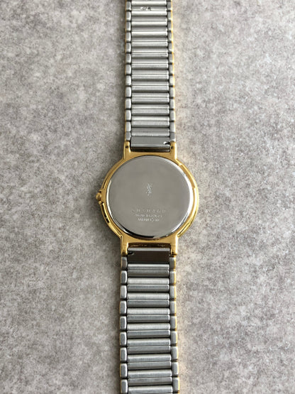 Yves Saint Laurent YSL Logo Quartz Watch Silver×Gold 4620-E62267Y Vintage iymii4