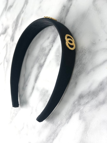 CELINE Circle Logo Fabric headband Black Vintage jfpgmz