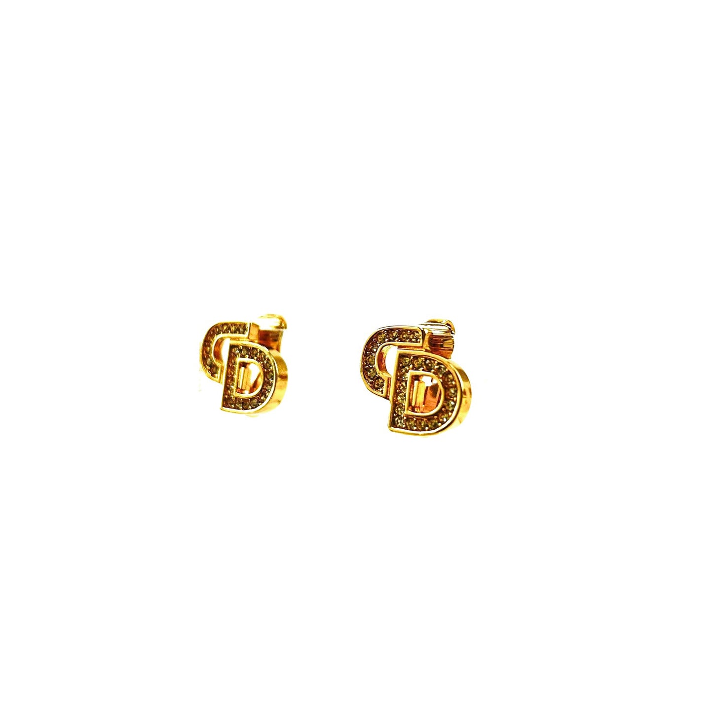 Christian Dior CD Logo Rhinestone Earrings Gold Vintage jnecbe