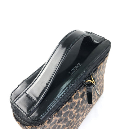 LOEWE Leopard Vanity Enamel Handbag Mini Bag Black Brown vintage Old x7rt6f