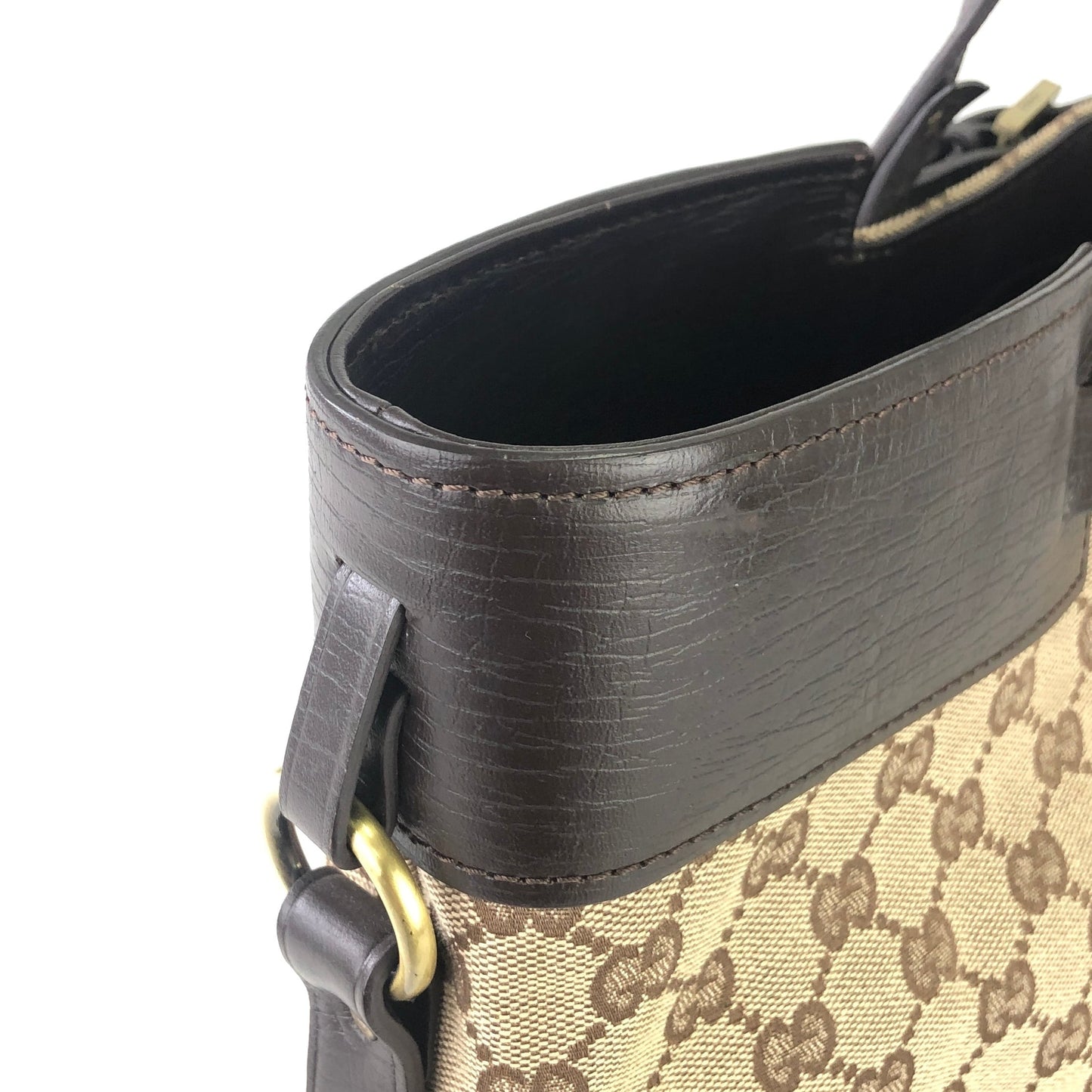 GUCCI front belt GG canvas handbag beige brown vintage old um3y8c