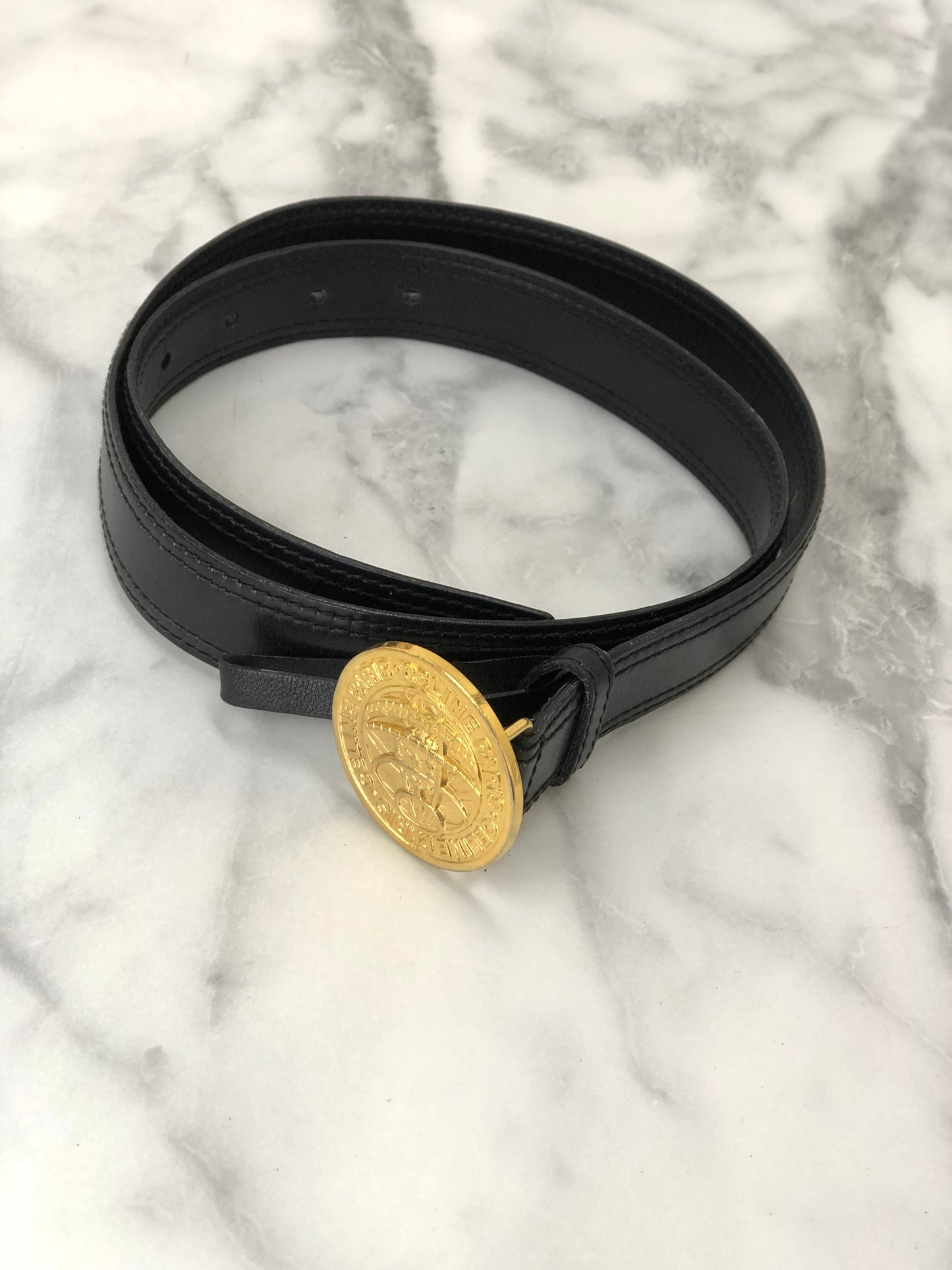 CELINE Leather Belt Black Vintage ikjexz