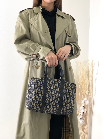 Christian Dior Trotter 提花皮革手提包波士頓包海軍藍復古 t6xmtm 