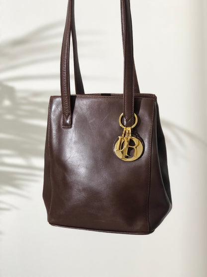 Christian Dior Logo Charm Leather Shoulder bag Brown Vintage 86wd6t