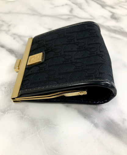 Christian Dior Trotter 標誌金屬扣提花皮革零皮夾黑色復古 wd4fgy 