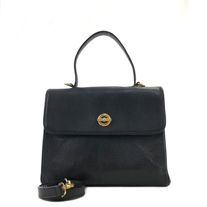 CELINE 扣環皮革雙向手提包單肩包黑色復古 g8ng5z 