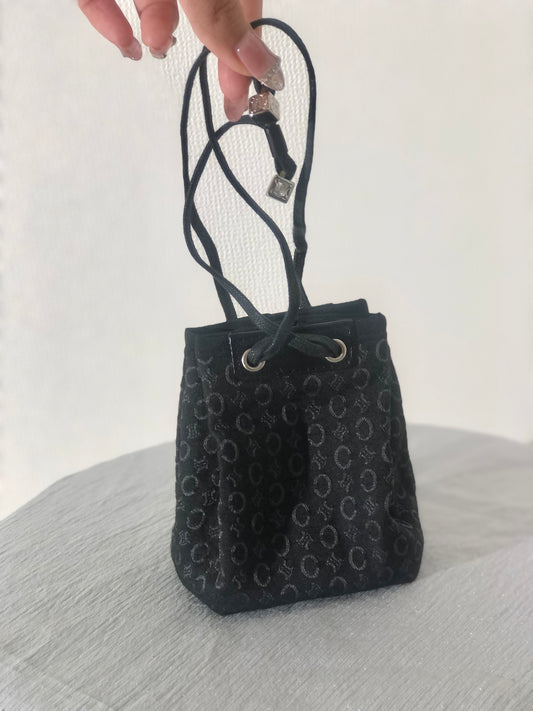 CELINE C Macadam Blason Jacquard Drawstring Pouch Black Vintage g24mcz