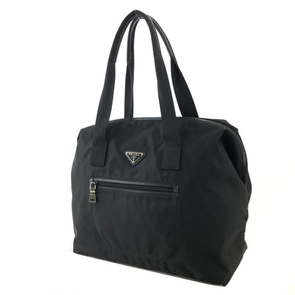 PRADA Triangle Logo Nylon Handbag Boston bag Black Vintage aki77w