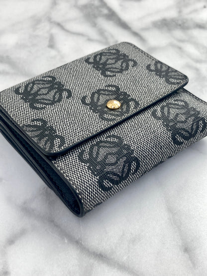 LOEWE Anagram Canvas Leather Trifold Wallet Gray Vintage hkypxt