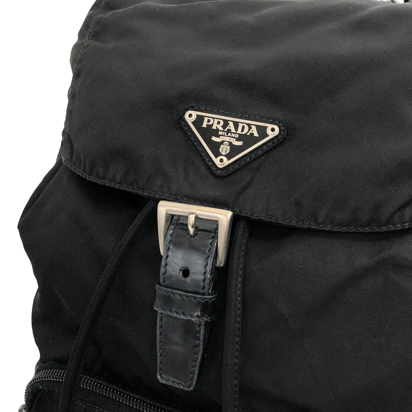 PRADA Triangle Logo Front Buckle Nylon Backpack Black Vintage vji7ea