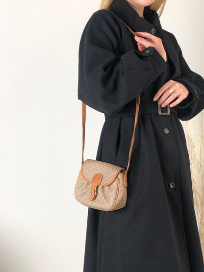CELINE Macadam Blason Leather Shoulder bag Beige Vintage 78bcka
