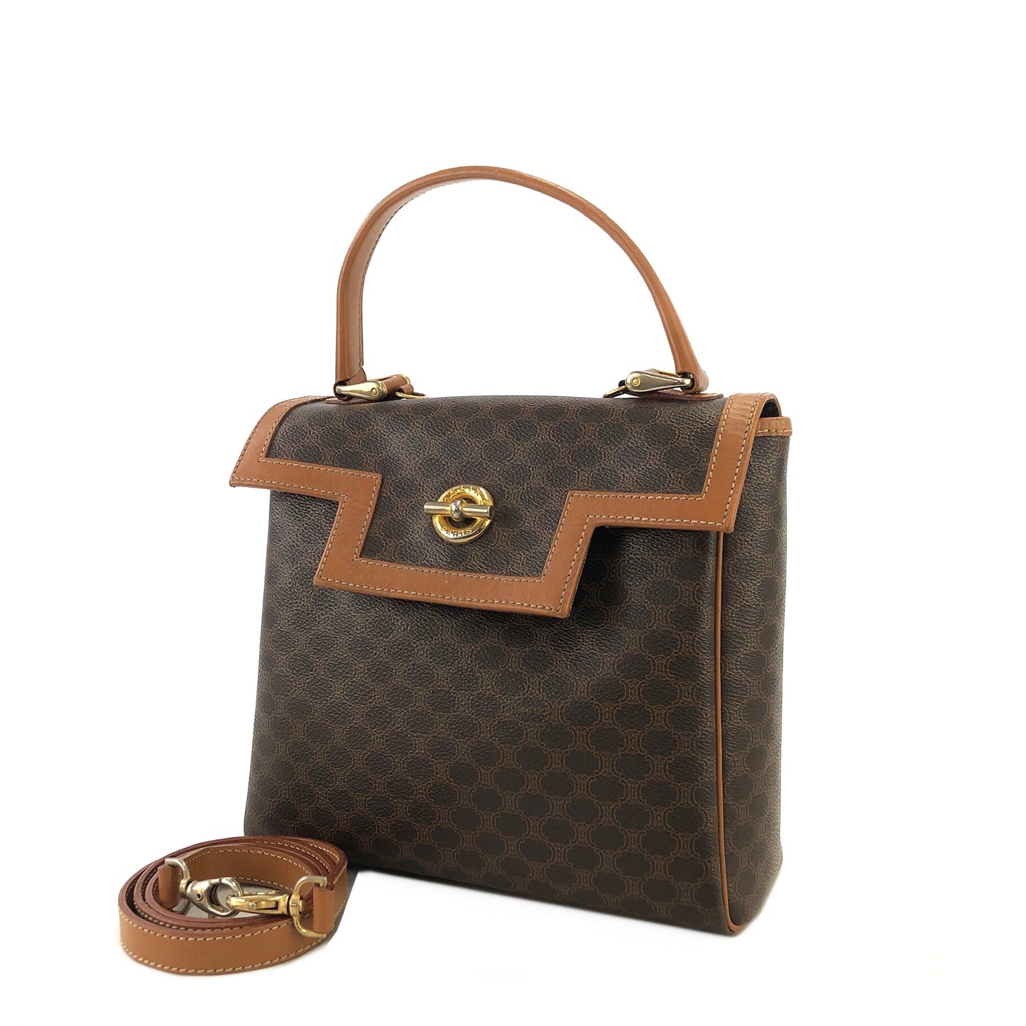 CELINE Macadam Toggle Clasp Two-way Handbag Shoulder bag Brown Vintage 5nzi84