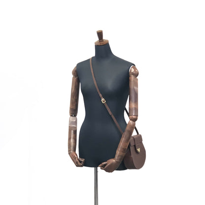 Yves Saint Laurent YSL Logo Leather Round Shoulder bag Brown Vintage b735mp