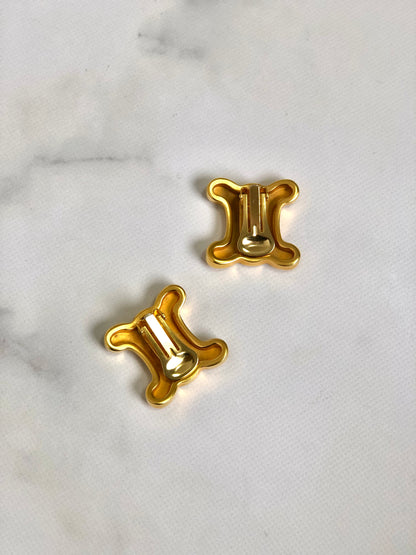 CELINE Triomphe Earrings Gold Vintage auxji2