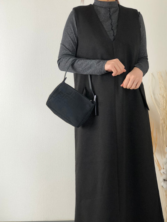 FENDI Zucca Jacquard Leather Small Handbag Hobobag Black Vintage 463xx6