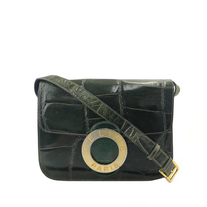 CELINE Circle Logo Crocodile Crossbody Leather Shoulder bag Green Vintage vhep44