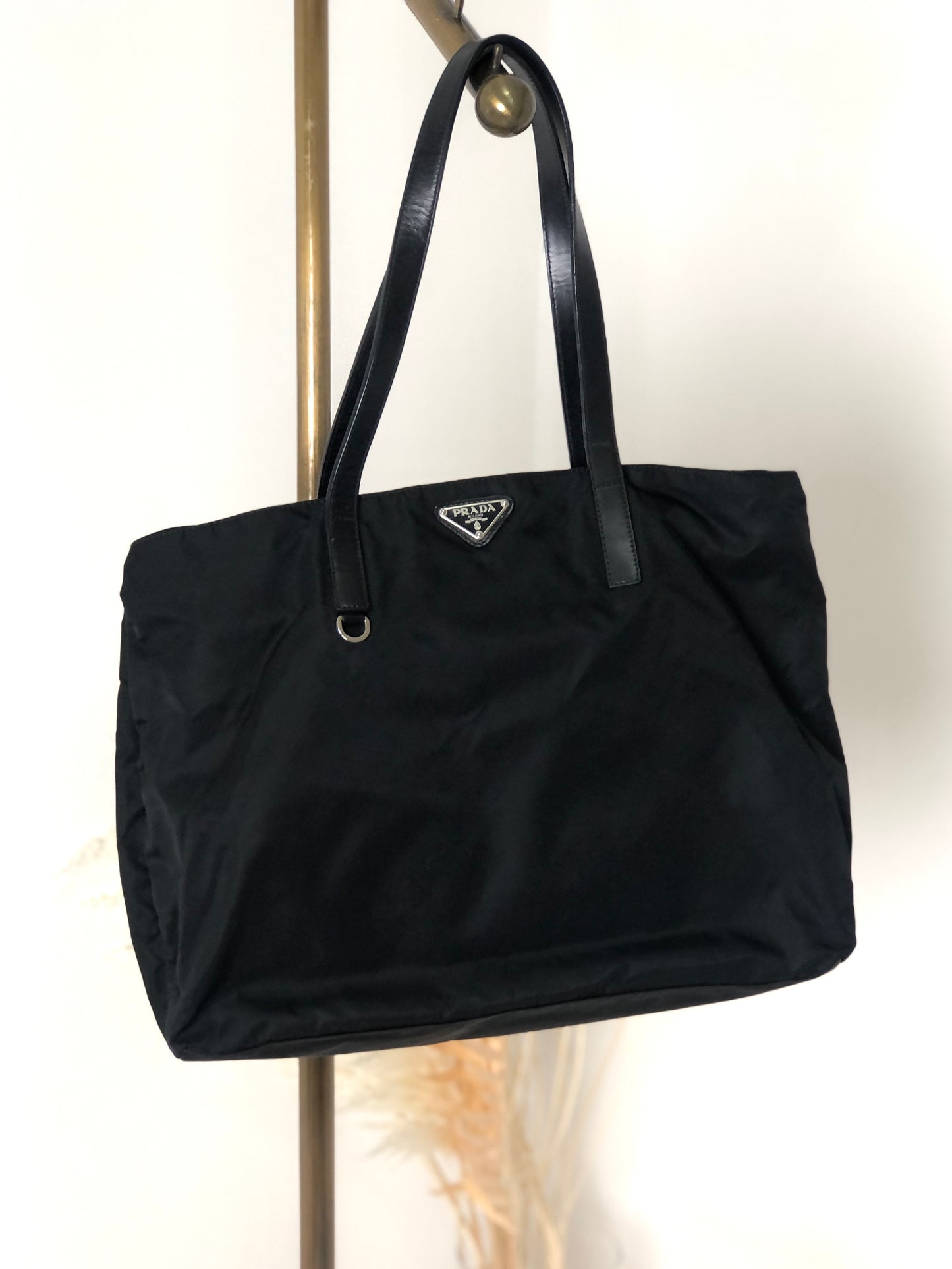 PRADA Triangle Logo Nylon Totebag Black Vintage h38ic3