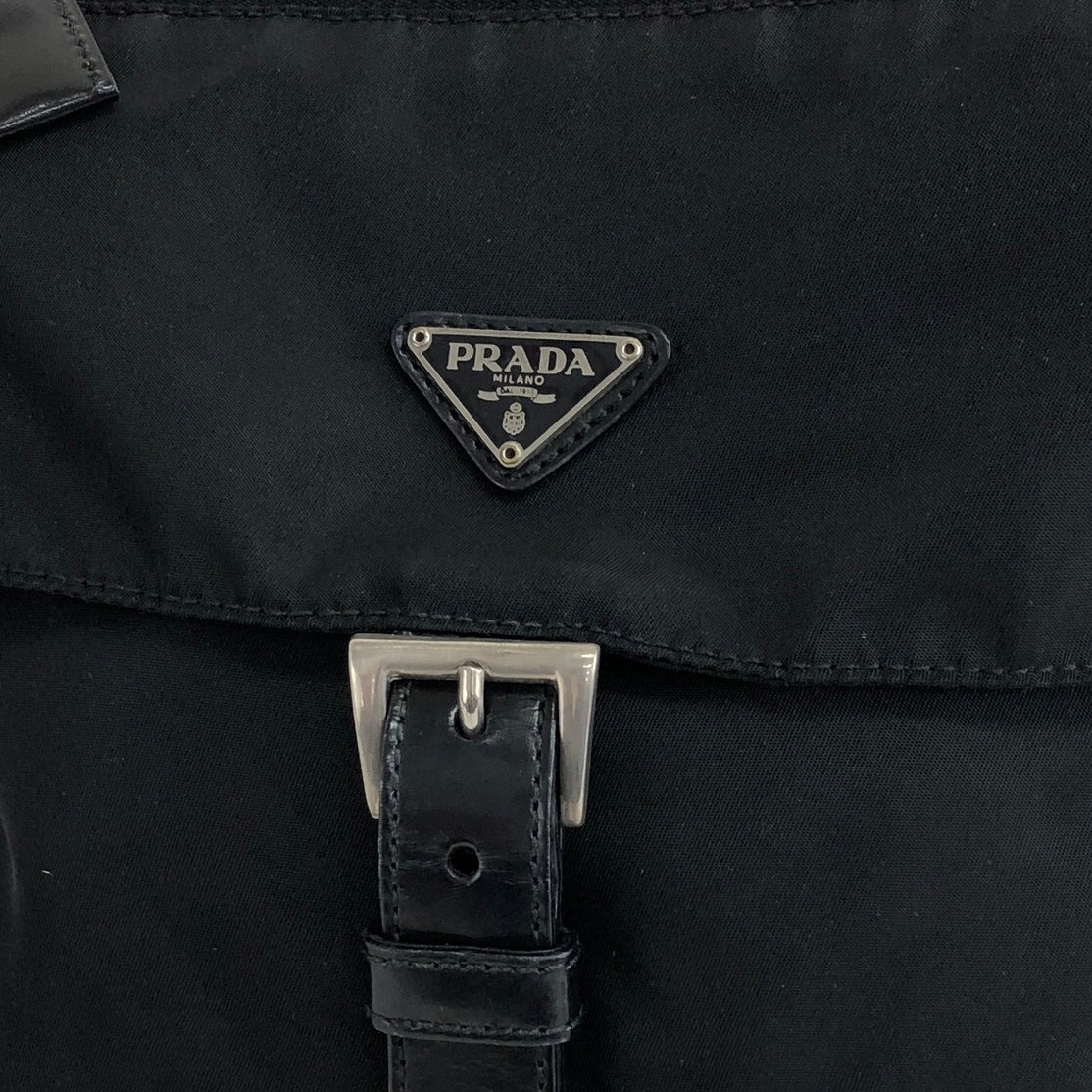 PRADA Triangle Logo Front Buckle Nylon Shoulder bag Black Vintage 3p6ky5