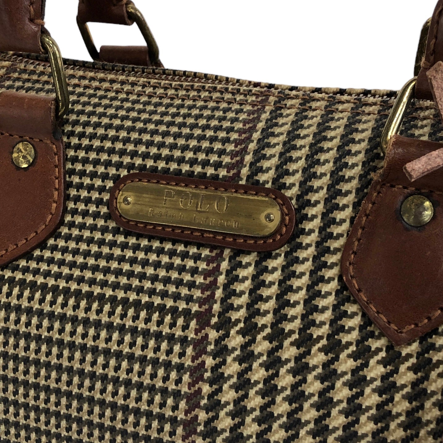 RALPH LAUREN Glen Check Handbag Boston bag Brown Vintage mgcf5g
