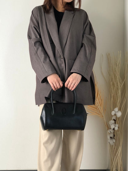 Cartier Leather Handbag Boston bag Black Vintage aki576