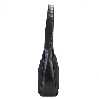 PRADA Triangle Logo Nylon Leather Shoulder bag Hobobag Black Vintage na2ut2